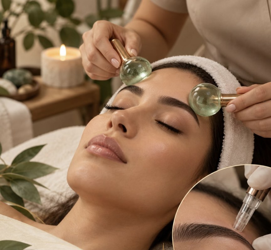 Spa de cejas con esferas frías y microagujas